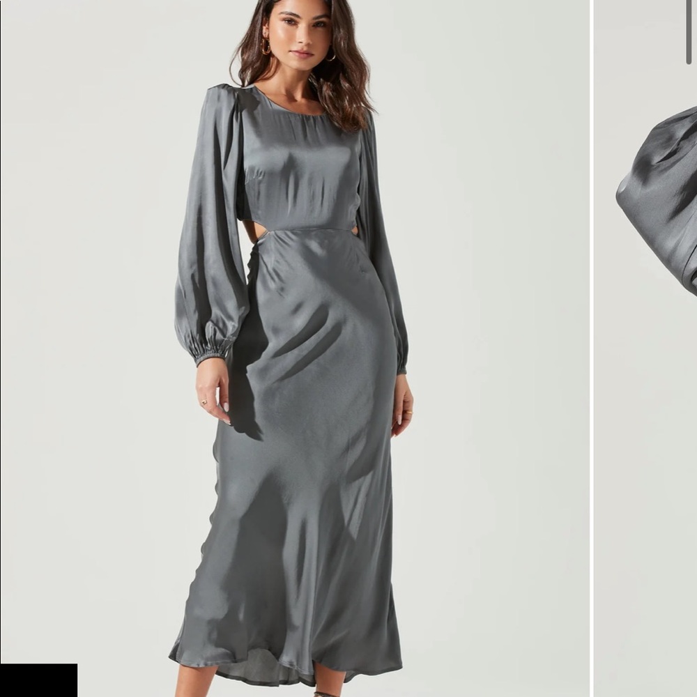 ASTR THE LABEL QUINN CUTOUT LONG SLEEVE MIDI DRESS